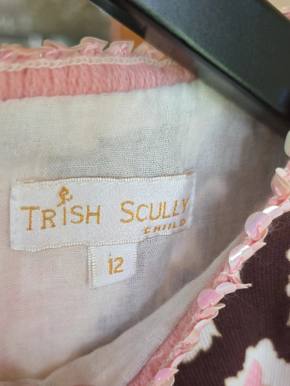 Trish Scully Sleeveless Brown & Pink Patterned Girls Drop-Waist Dress Size 12